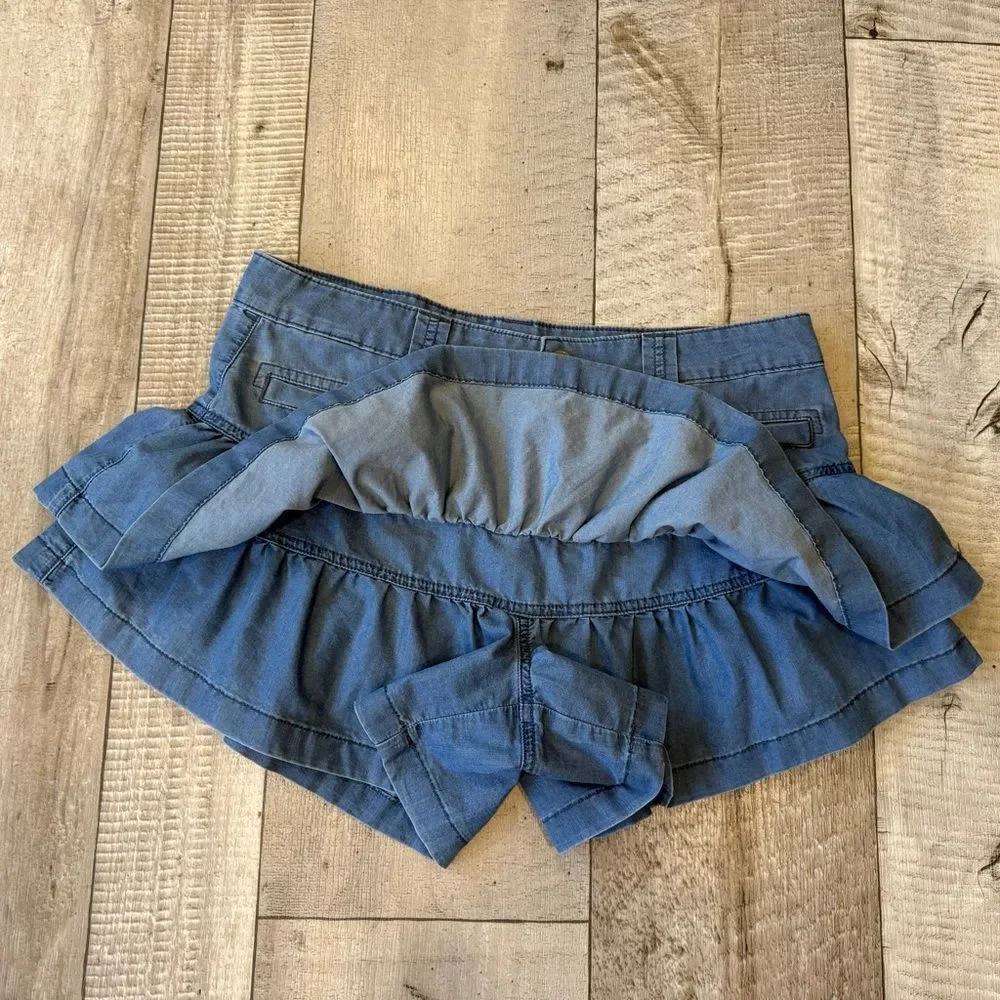 American Eagle Blue‎ Denim Tiered Ruffle Skort Medium Wash Womens Size 10